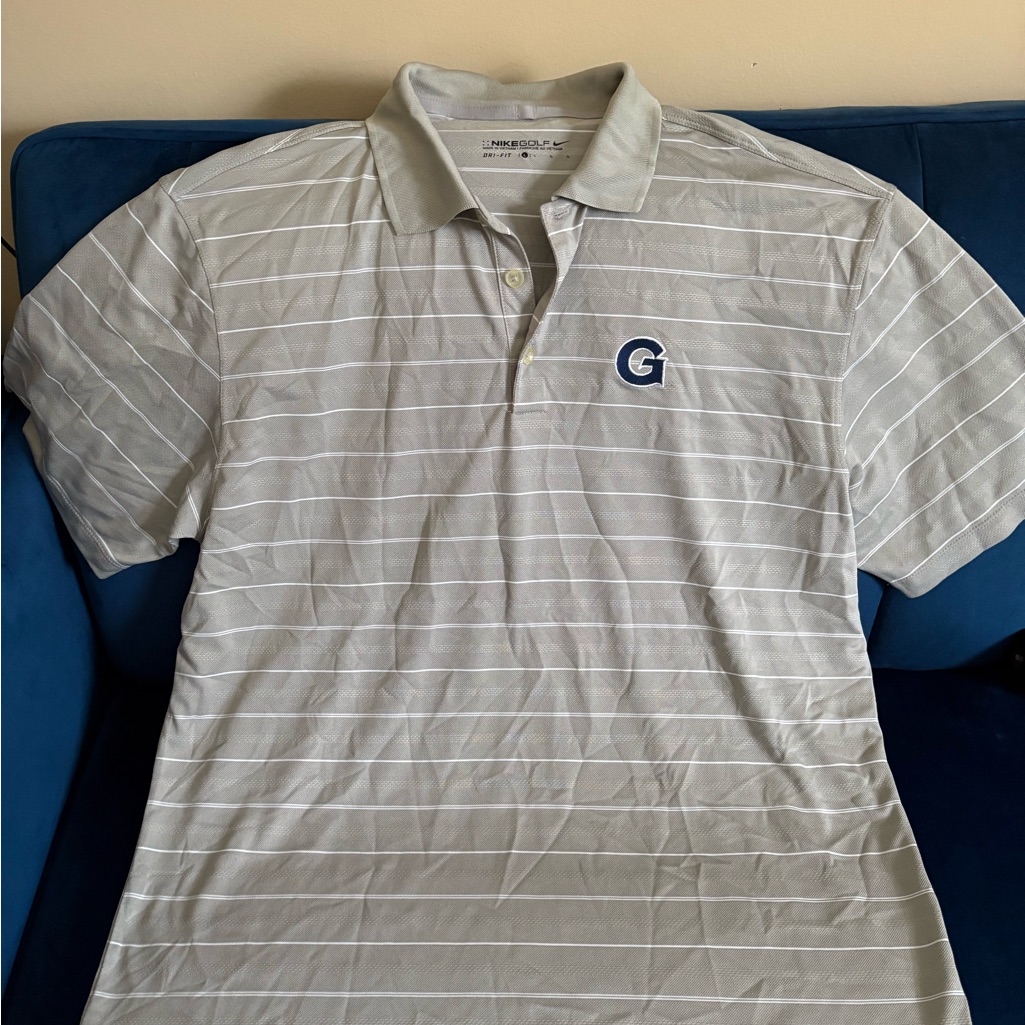 Nike Gray And White Striped Polo Shirt